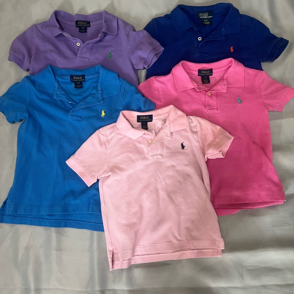 3T Boys Polo Shirt Lot.  Five Spring Colored Polos in Great Condition.
